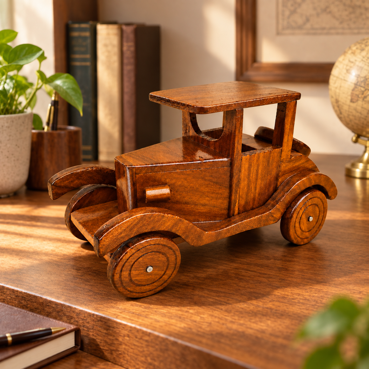 Vintage Handcrafted Wooden Classic Car Model