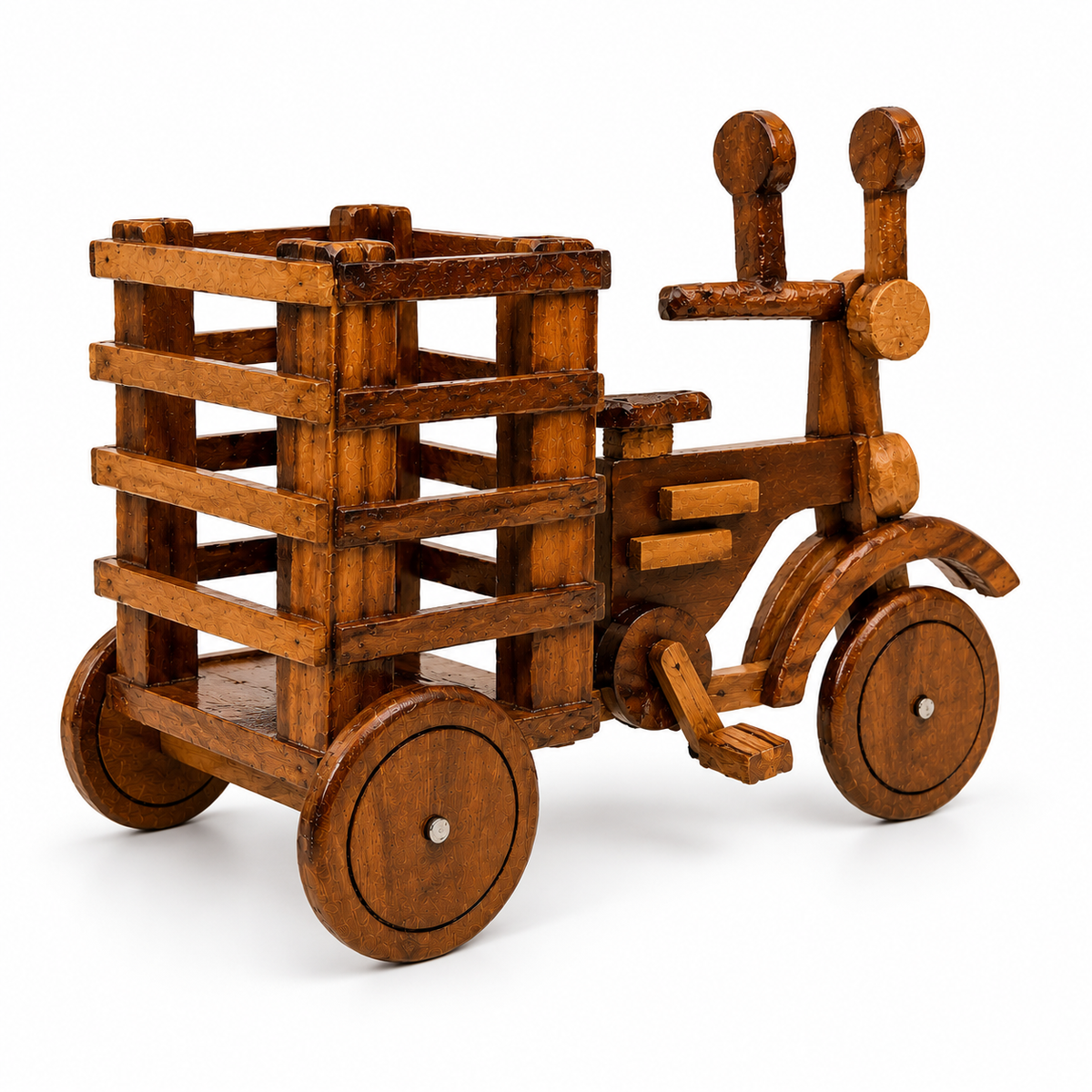 Handcrafted Wooden Cargo Rickshaw / Tricycle Model