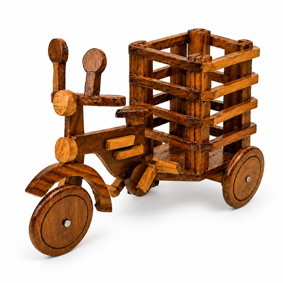Handcrafted Wooden Cargo Rickshaw / Tricycle Model
