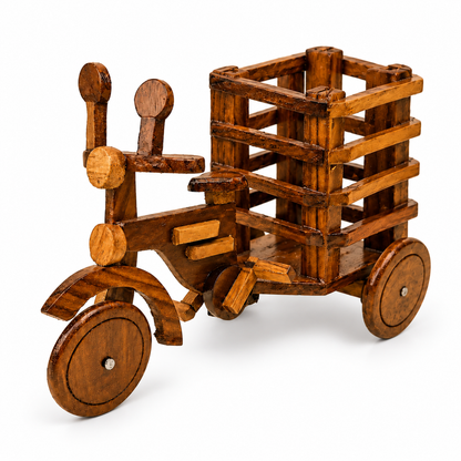 Handcrafted Wooden Cargo Rickshaw / Tricycle Model