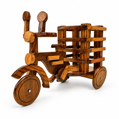 Handcrafted Wooden Cargo Rickshaw / Tricycle Model