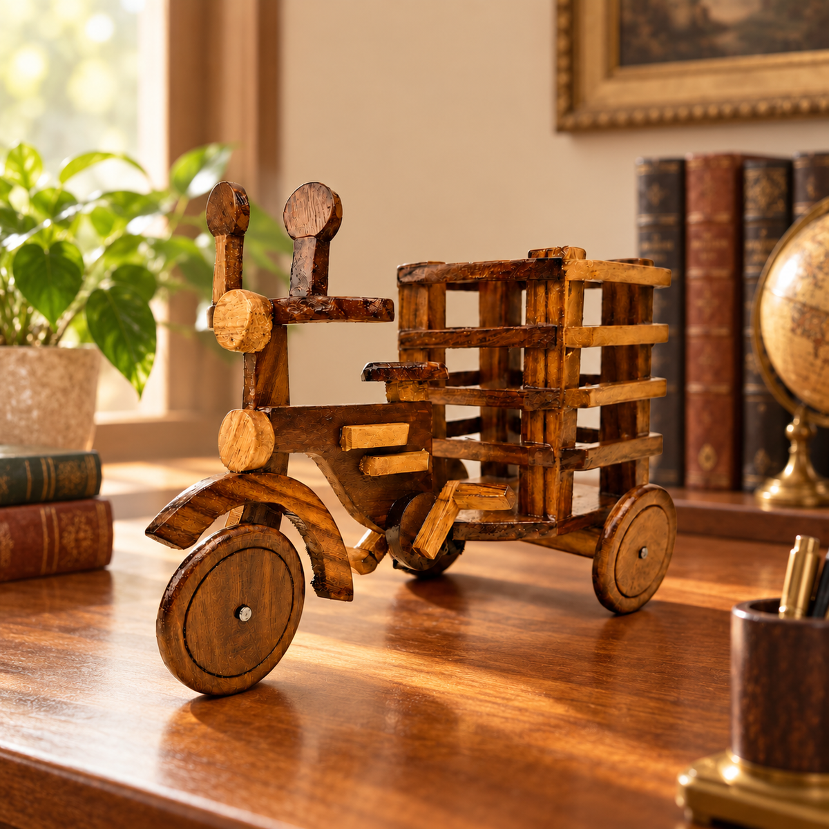 Handcrafted Wooden Cargo Rickshaw / Tricycle Model