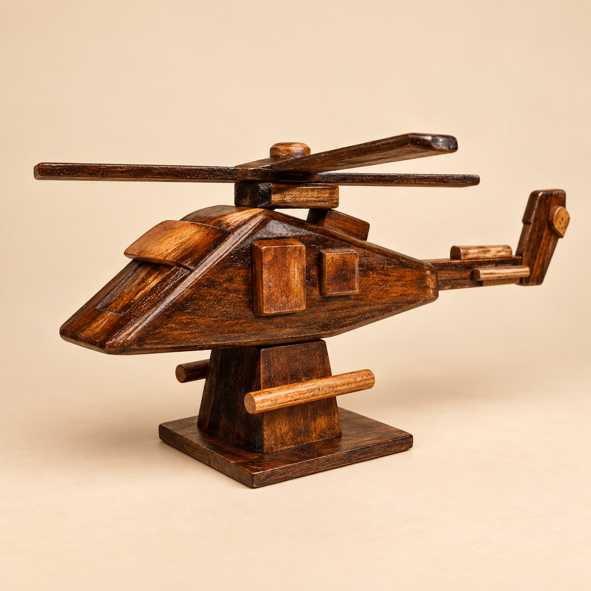 Handcrafted Wooden Helicopter Display Model