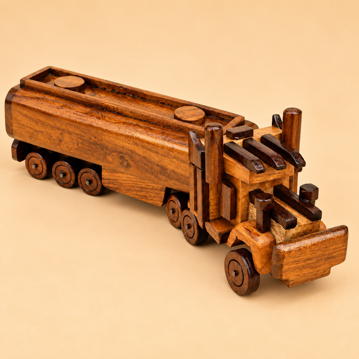 Handcrafted Wooden Semi-Truck & Trailer Display Model