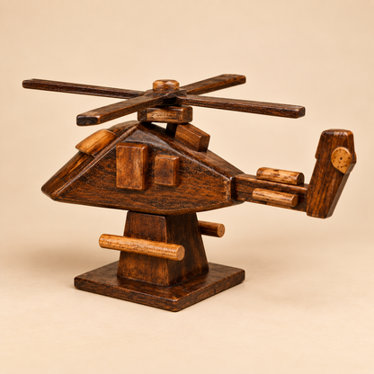Handcrafted Wooden Helicopter Display Model