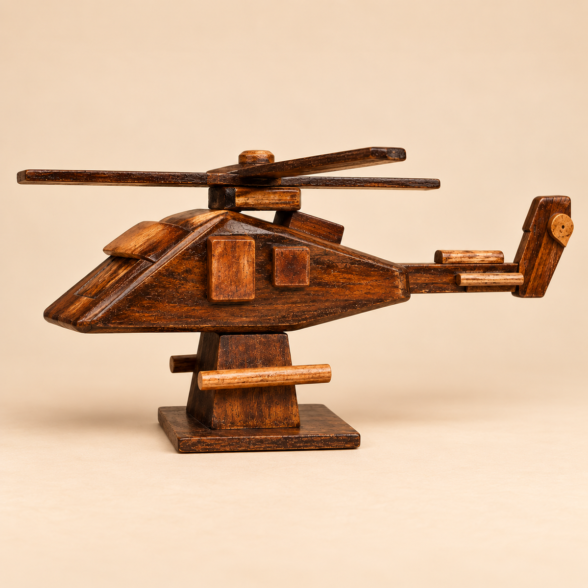 Handcrafted Wooden Helicopter Display Model