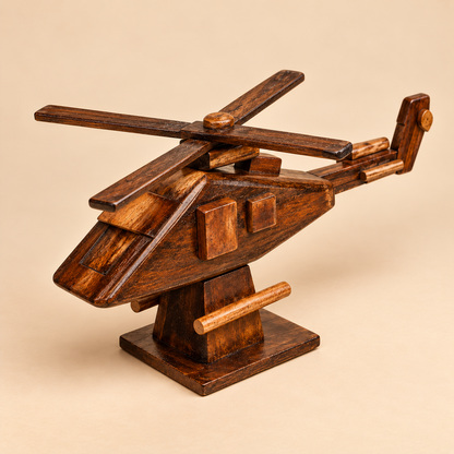 Handcrafted Wooden Helicopter Display Model
