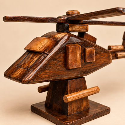 Handcrafted Wooden Helicopter Display Model
