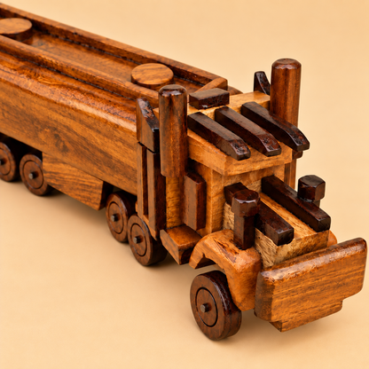 Handcrafted Wooden Semi-Truck & Trailer Display Model