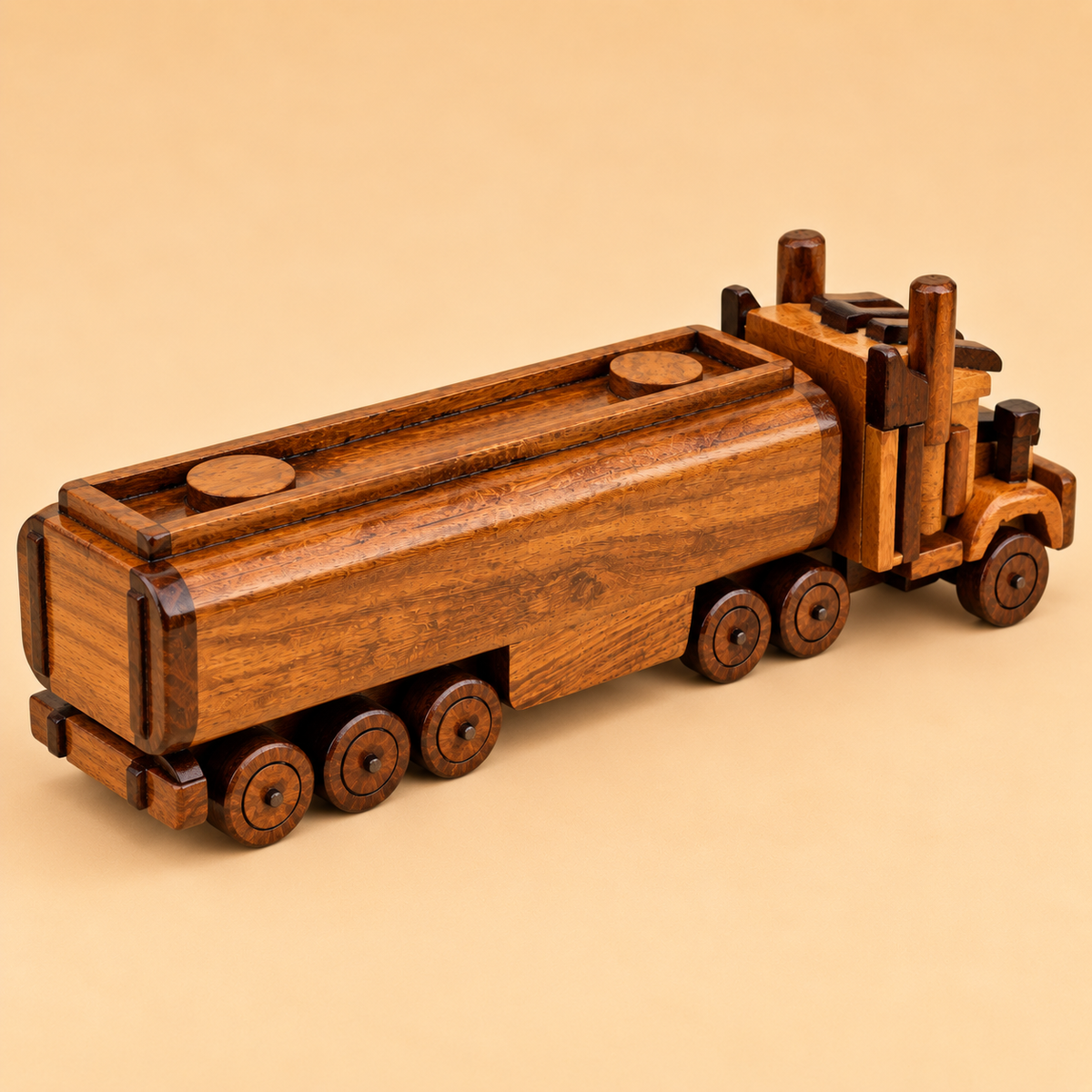 Handcrafted Wooden Semi-Truck & Trailer Display Model