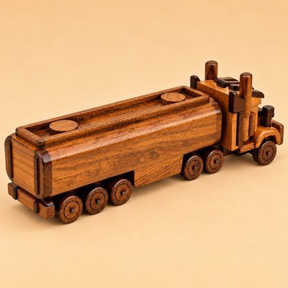 Handcrafted Wooden Semi-Truck & Trailer Display Model