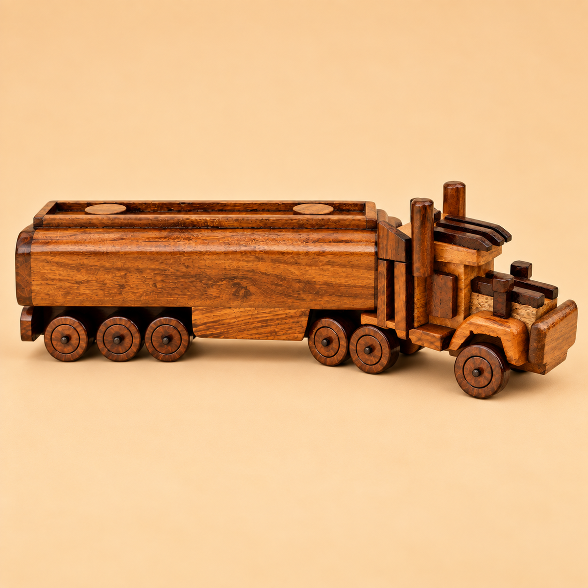 Handcrafted Wooden Semi-Truck & Trailer Display Model
