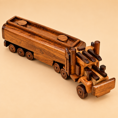 Handcrafted Wooden Semi-Truck & Trailer Display Model