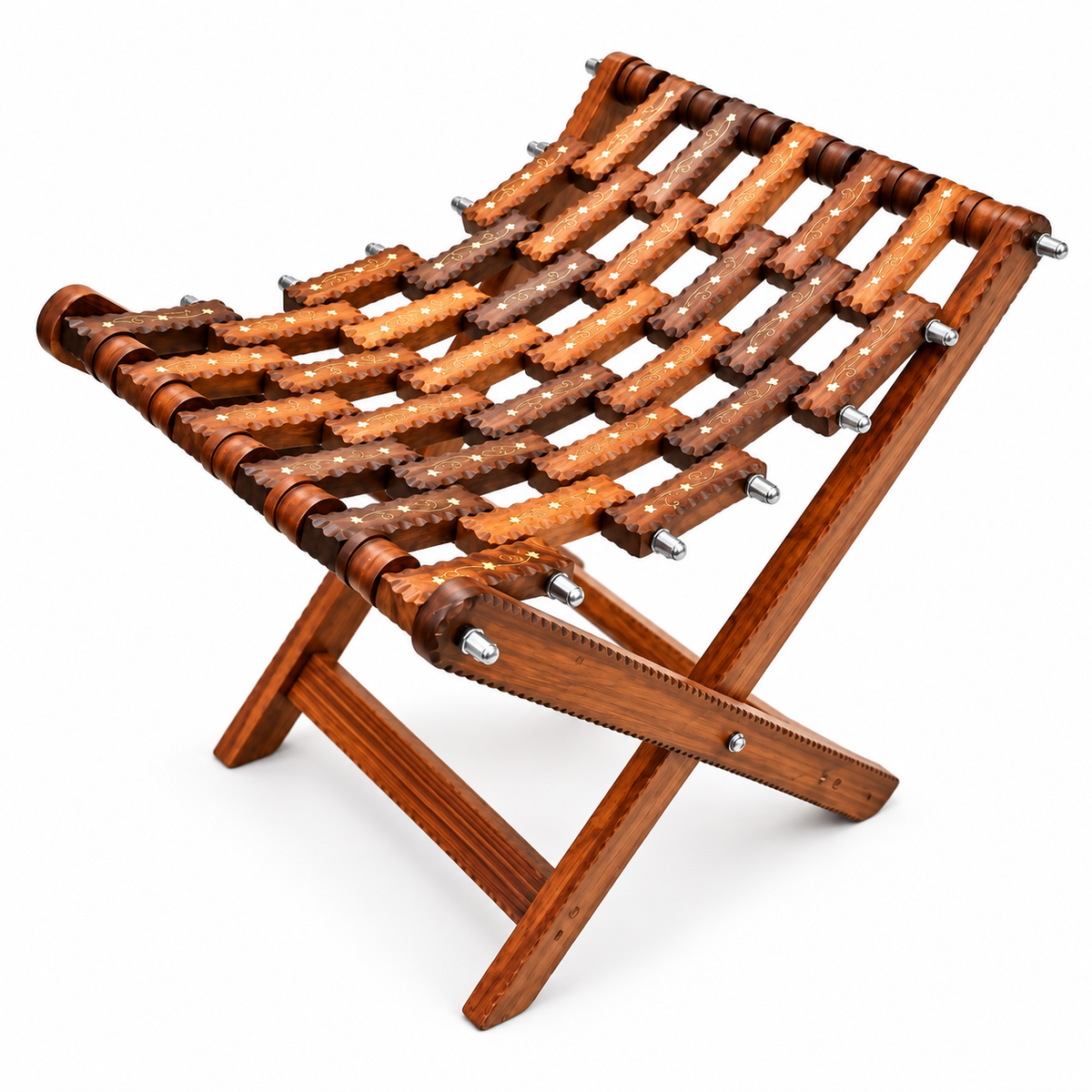 Foldable Handcrafted Wooden Lattice Stool / Footrest