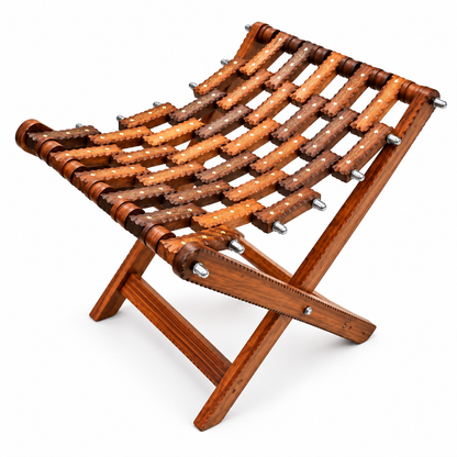 Foldable Handcrafted Wooden Lattice Stool / Footrest