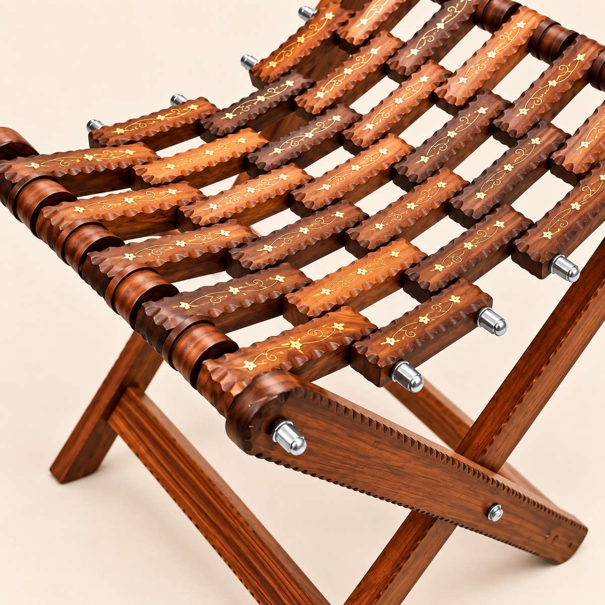Foldable Handcrafted Wooden Lattice Stool / Footrest